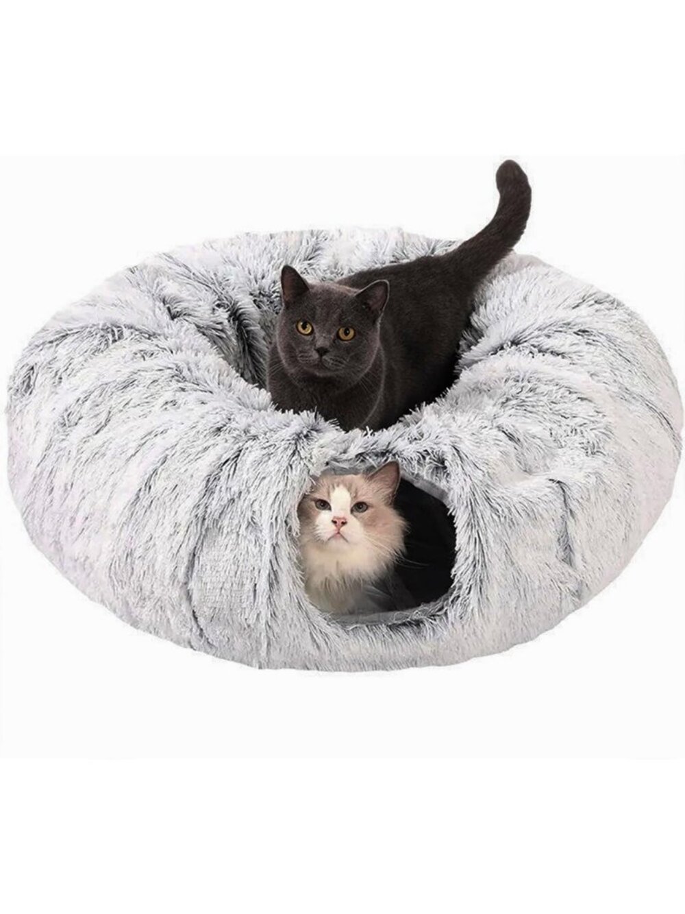 Cozy Cat Tunnel Bed with Washable Cushion - Cute Round Pet Play Toy for Kittens